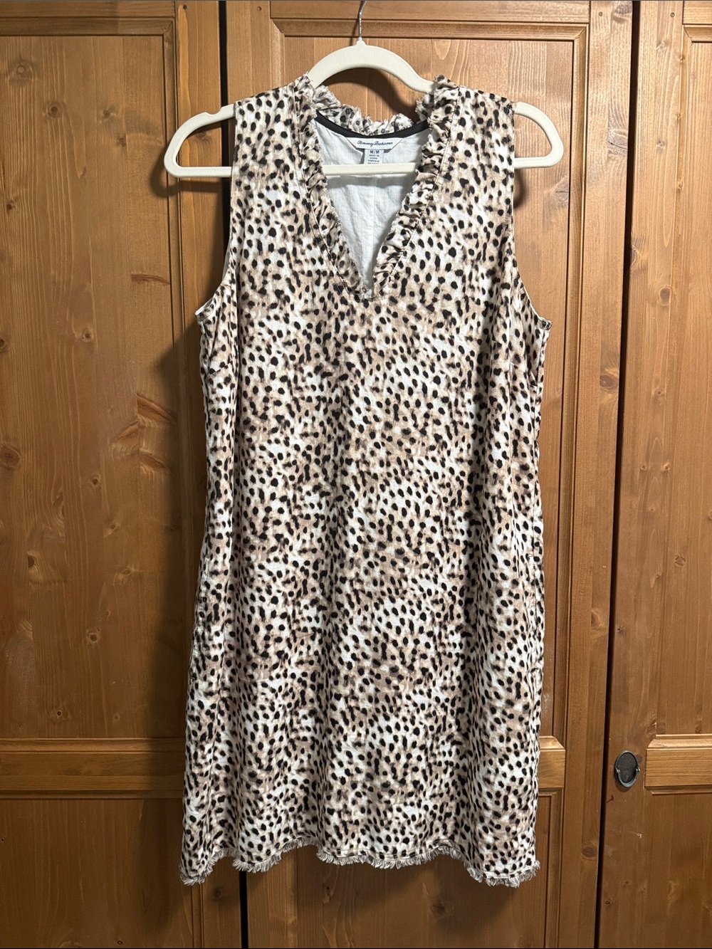 Tommy Bahama linen Sleeveless Beige Leopard Print Shift Dress